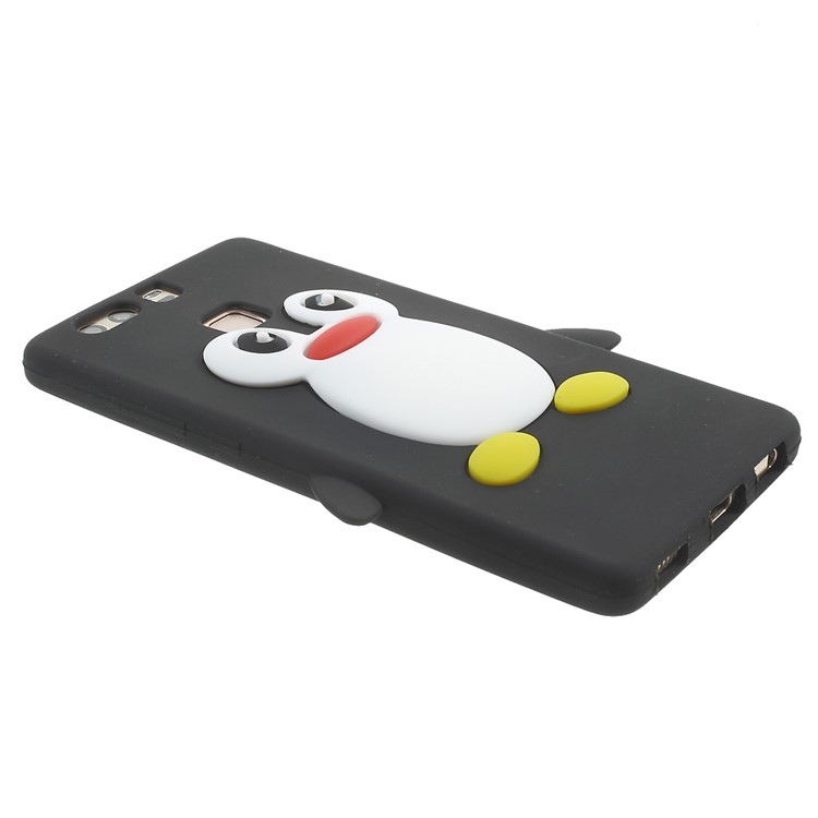 For Huawei P9 3D Penguin Soft Silicone Case - Black-4