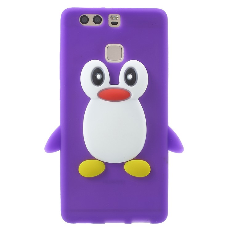 For Huawei P9 3D Penguin Flexible Silicone Skin Shell - Purple-1