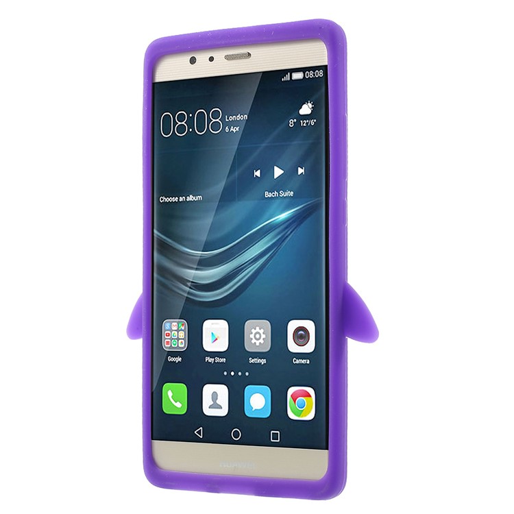 For Huawei P9 3D Penguin Flexible Silicone Skin Shell - Purple-2