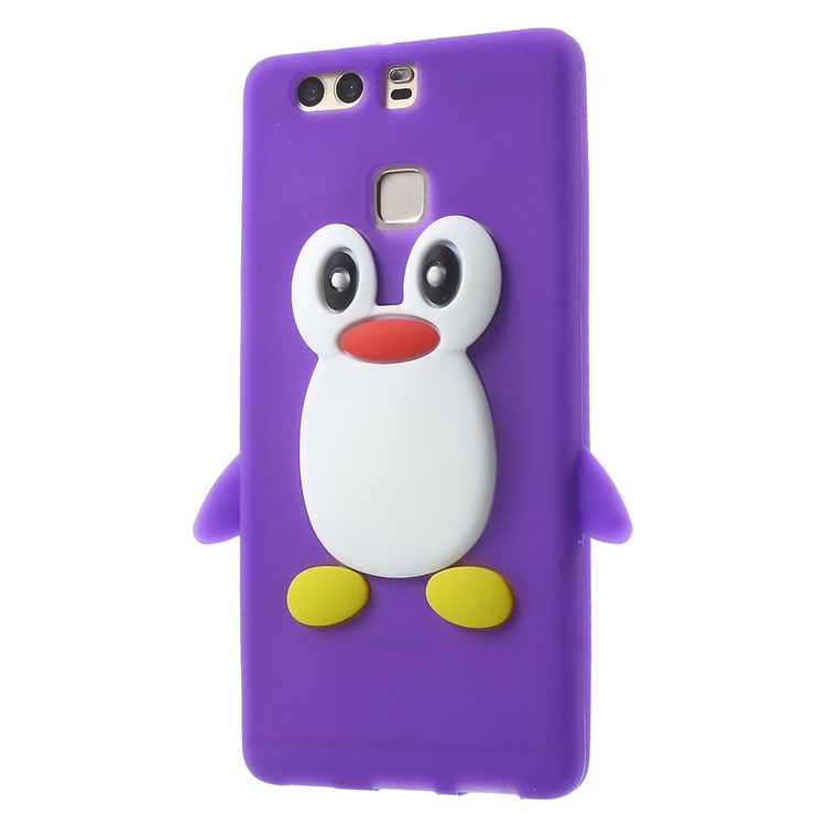 For Huawei P9 3D Penguin Flexible Silicone Skin Shell - Purple-3