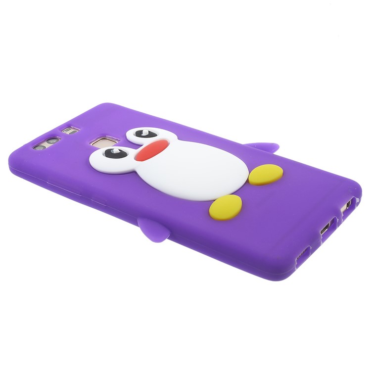For Huawei P9 3D Penguin Flexible Silicone Skin Shell - Purple-4