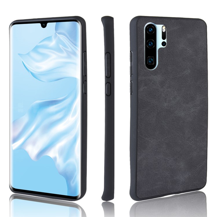 PU Leather Coated TPU Back Phone Casing for Huawei P30 Pro - Black-1