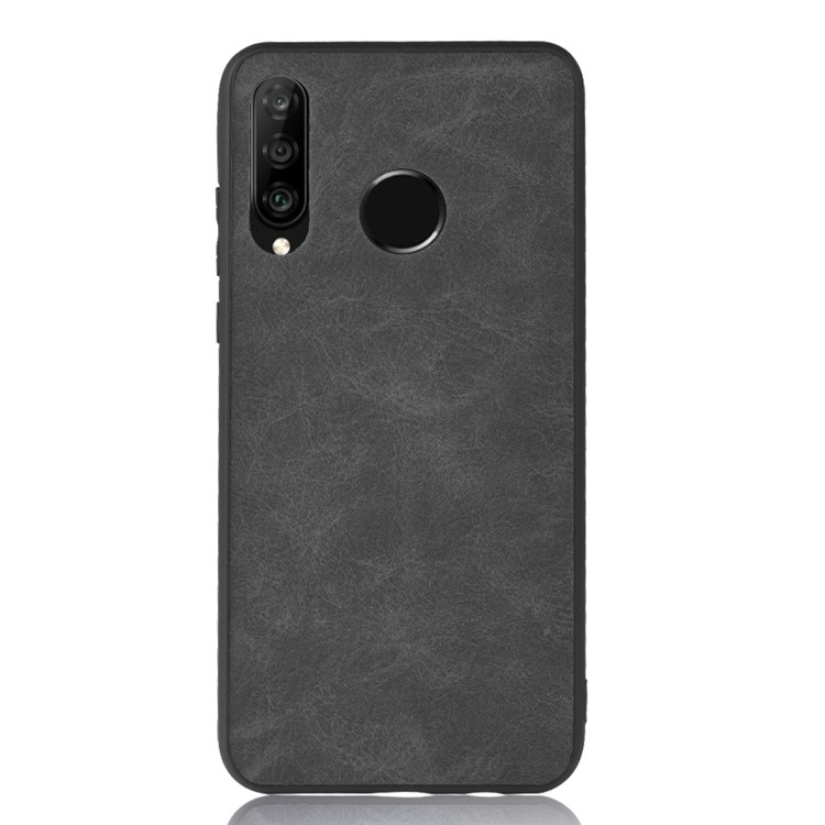 PU Leather Coated TPU Back Phone Casing for Huawei P30 Lite / nova 4e - Black-2