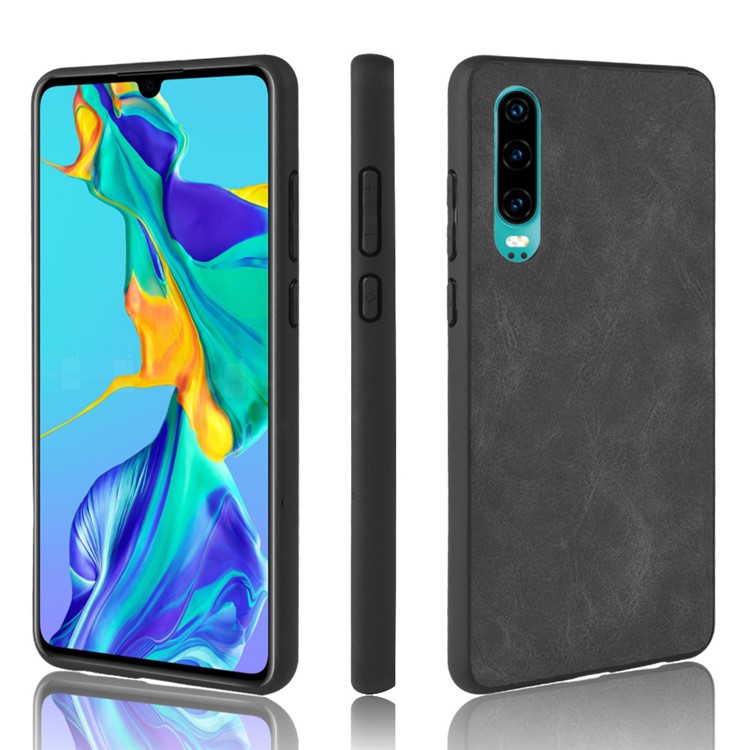 PU Leather Coated TPU Back Phone Casing for Huawei P30 - Black-1