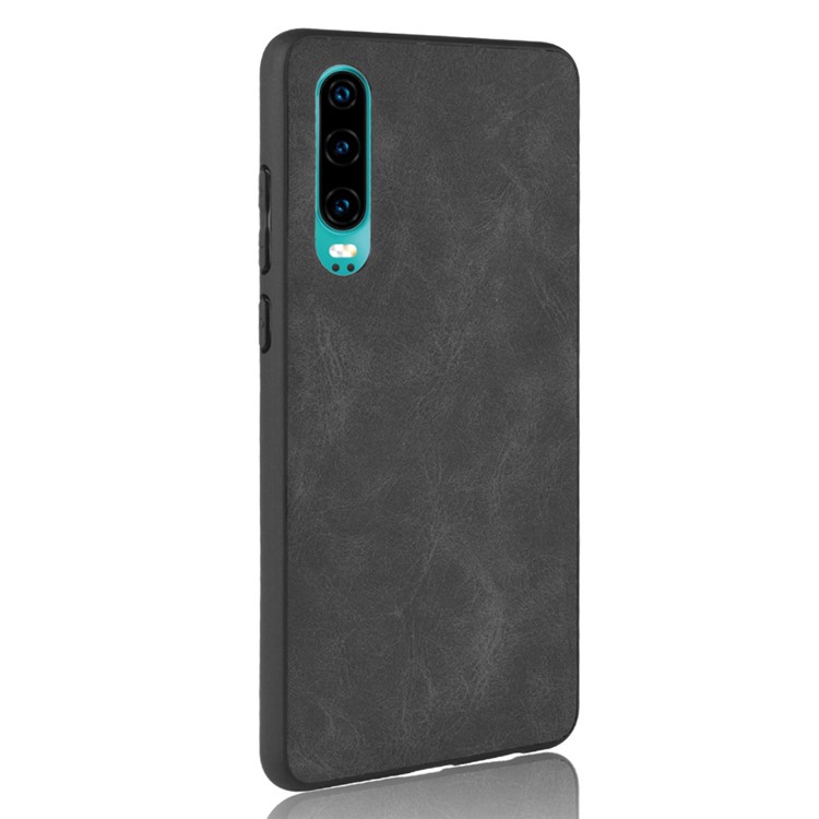 PU Leather Coated TPU Back Phone Casing for Huawei P30 - Black-3