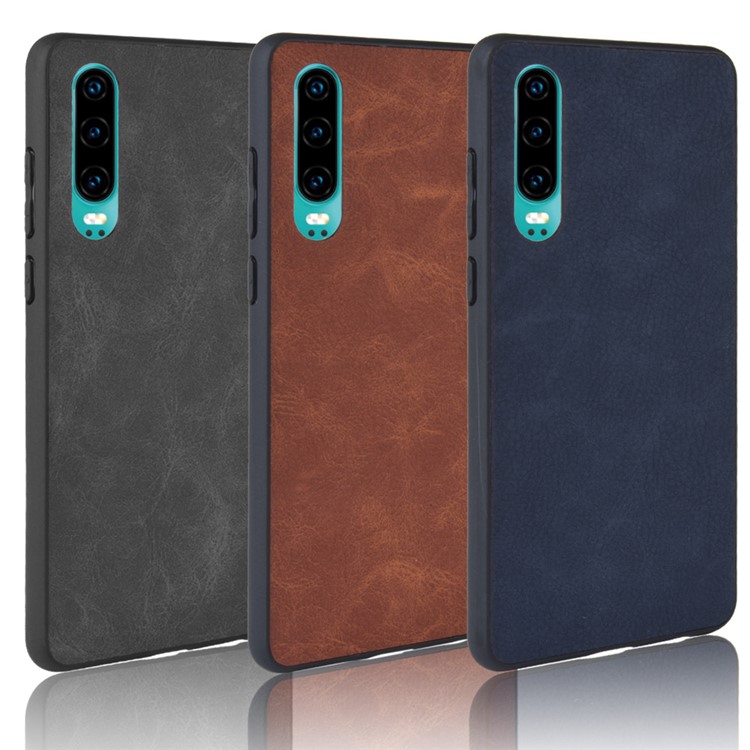 PU Leather Coated TPU Back Phone Casing for Huawei P30 - Black-6