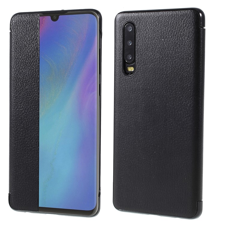 Smart Wake up/Sleep View Window Leather Flip Case for Huawei P30 - Black-1