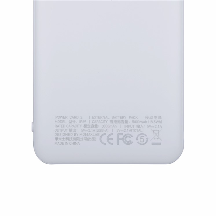 MOMAX iPower Card 2 Ultra-slim 2.1A 5000mAh Power Bank with Two USB Ports - White-5