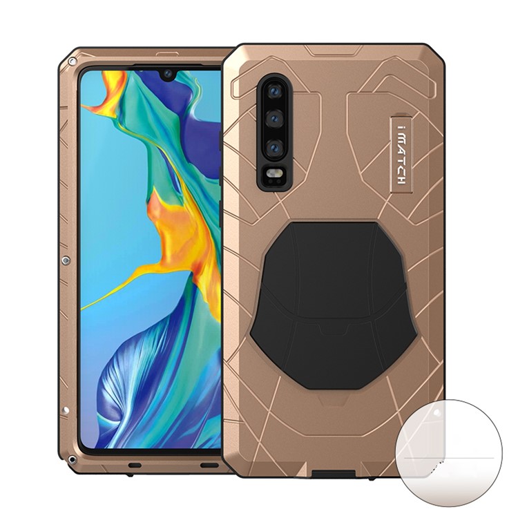 IMATCH Heavy Duty Shockproof Daily Life Outdoor Metal Silicone Cover Mobile Phone Case for Huawei P30 - Gold-1