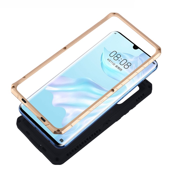 IMATCH Heavy Duty Shockproof Daily Life Outdoor Metal Silicone Cover Mobile Phone Case for Huawei P30 - Gold-5