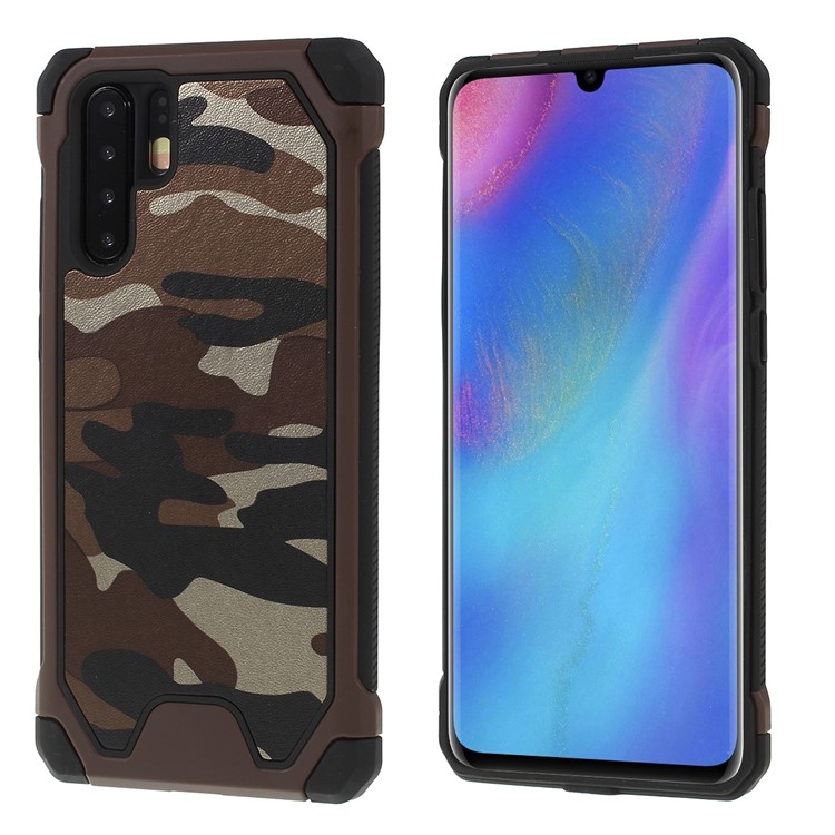 Camouflage Leather Coated PC TPU Combo Case for Huawei P30 Pro - Brown-1