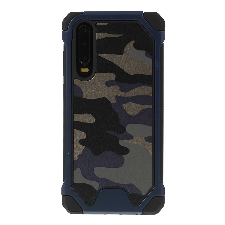 Camouflage Leather Coated PC TPU Combo Case for Huawei P30 - Dark Blue-3