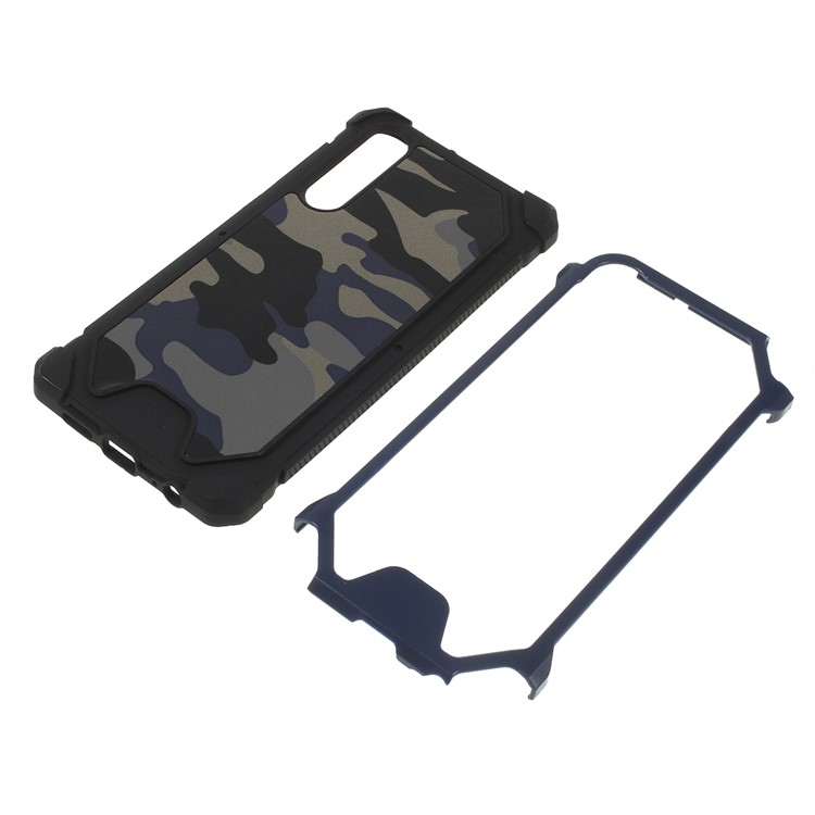 Camouflage Leather Coated PC TPU Combo Case for Huawei P30 - Dark Blue-7