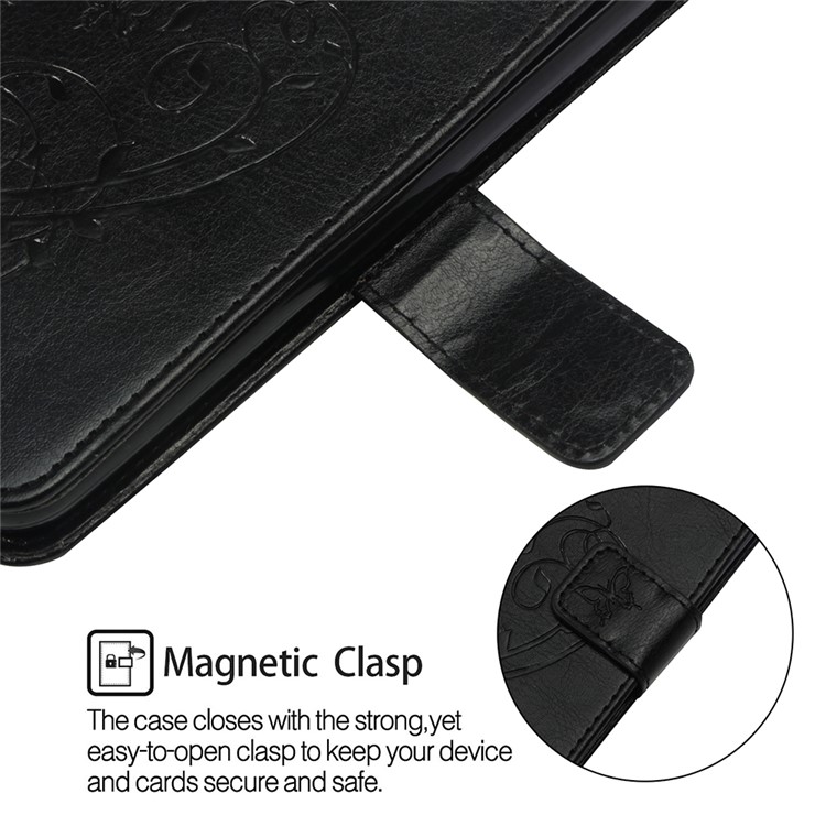 Imprinted Floral Butterfly Leather Wallet Mobile Case for Huawei Honor 8A / Y6 (2019) - Black-5