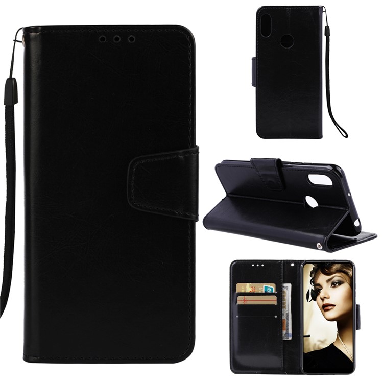 Retro Style PU Leather Wallet Stand Phone Cover for Huawei Honor 8A/Y6 (2019) - Black-1