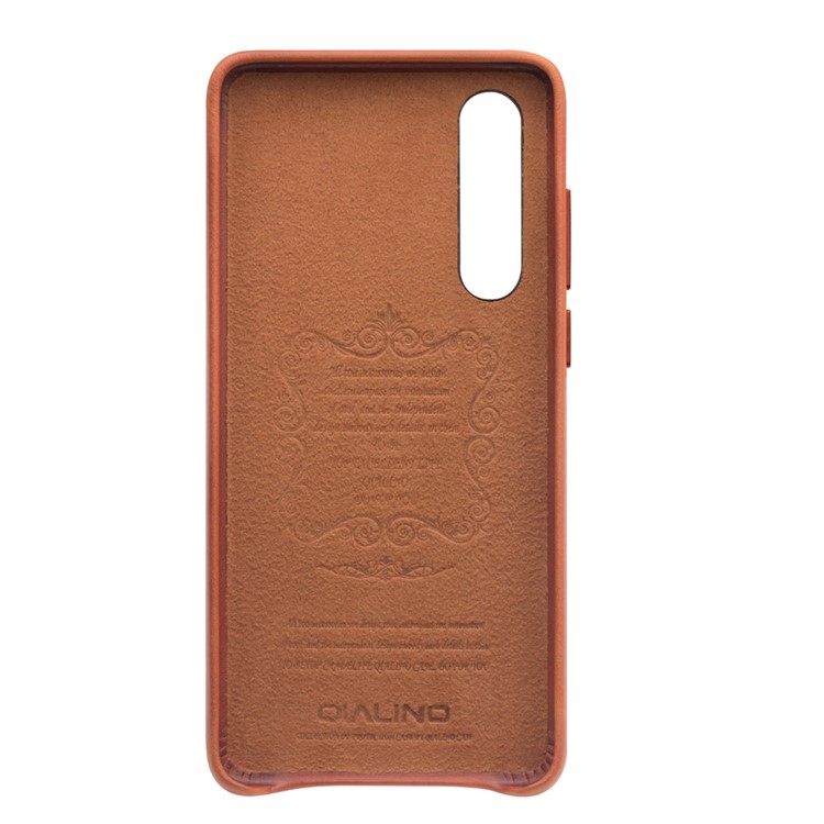 Étui Rigide En PC Enduit De Cuir Véritable QIALINO Pour Huawei P30 - Marron-3