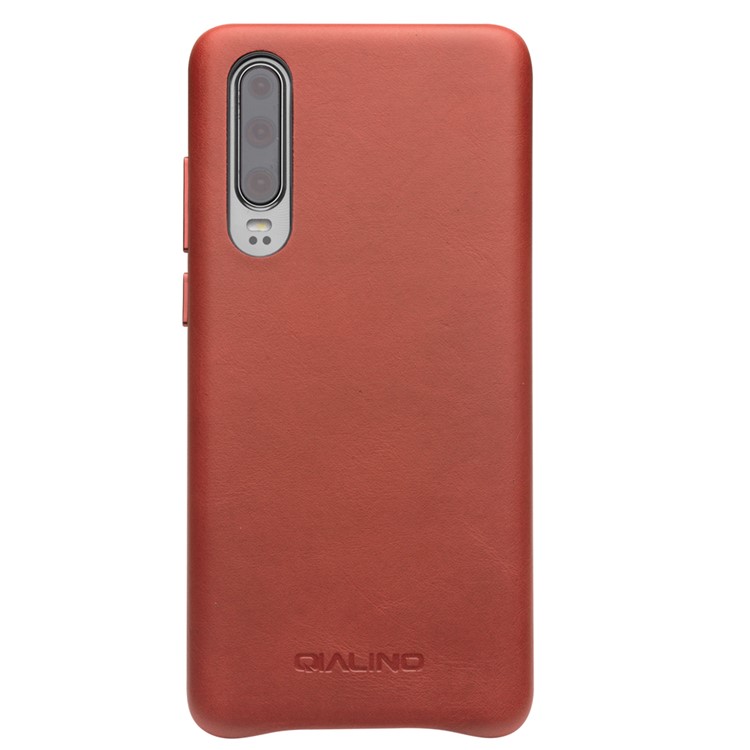 Étui Rigide En PC Enduit De Cuir Véritable QIALINO Pour Huawei P30 - Marron-5