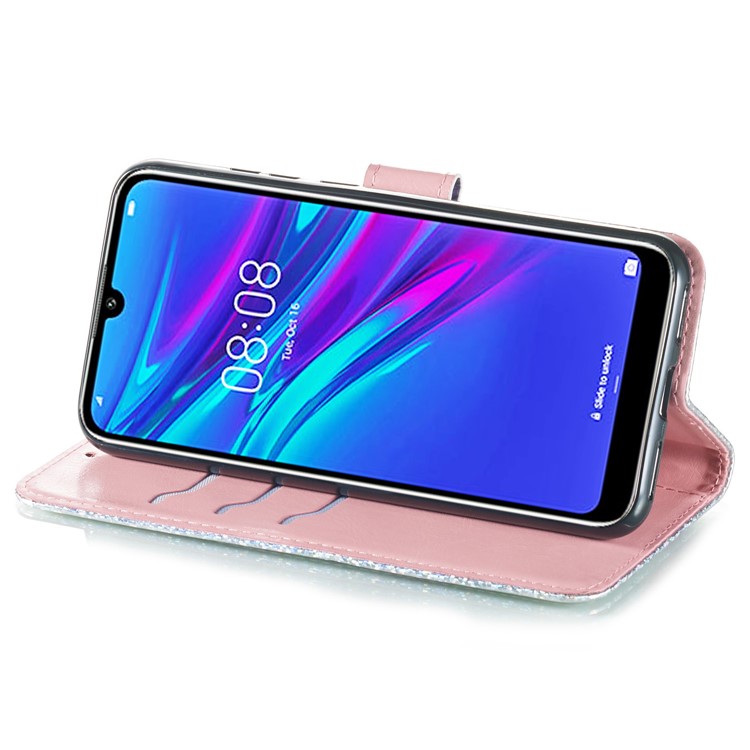 Pattern Printing Glitter Sequins Leather Wallet Case for Huawei Honor 8A / Y6 (2019) - Butterfly-5