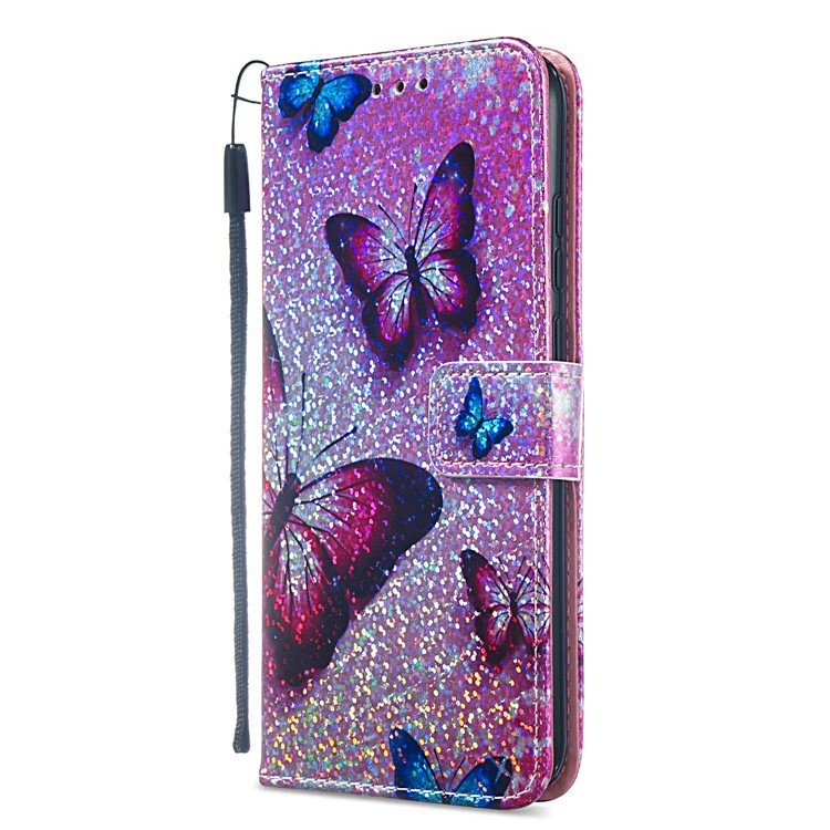 Pattern Printing Glitter Sequins Leather Wallet Case for Huawei Honor 8A / Y6 (2019) - Butterfly-6