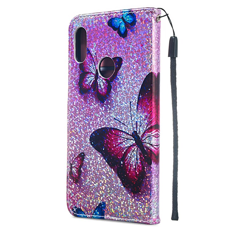 Pattern Printing Glitter Sequins Leather Wallet Case for Huawei Honor 8A / Y6 (2019) - Butterfly-7
