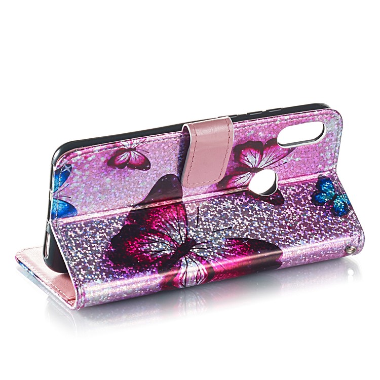 Pattern Printing Glitter Sequins Leather Wallet Case for Huawei Honor 8A / Y6 (2019) - Butterfly-8