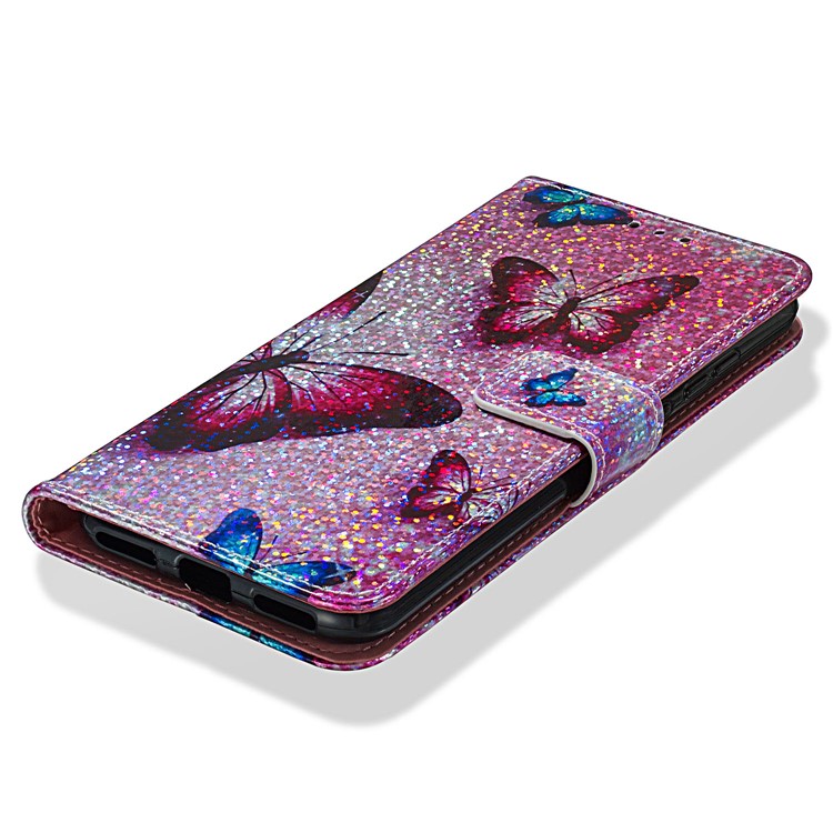 Pattern Printing Glitter Sequins Leather Wallet Case for Huawei Honor 8A / Y6 (2019) - Butterfly-9