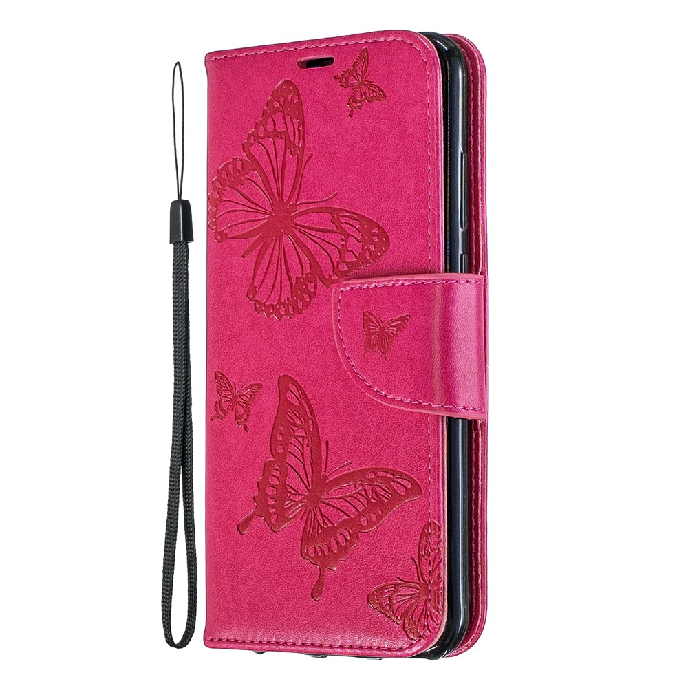 Estuche Con Solapa De Cuero De PU De Impresión Mariposa Con Correa Para Huawei Y6 (2019) / Honor 8A - Rosa-2