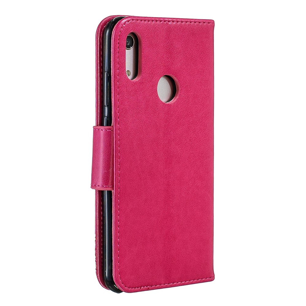 Estuche Con Solapa De Cuero De PU De Impresión Mariposa Con Correa Para Huawei Y6 (2019) / Honor 8A - Rosa-3