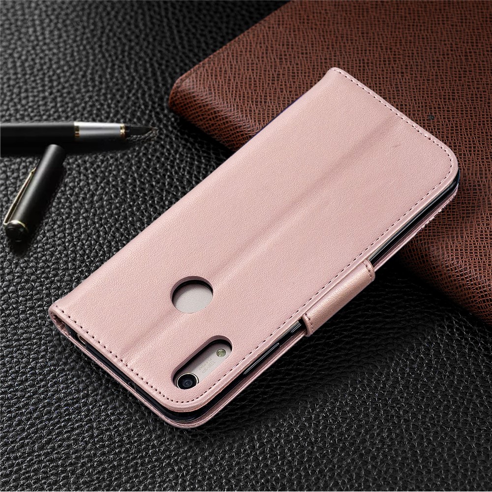 Imprint Butterfly PU Leather Wallet Flip Case with Strap for Huawei Y6 (2019, with Fingerprint Sensor) / Y6 Prime (2019) / Honor 8A - Rose Gold-8