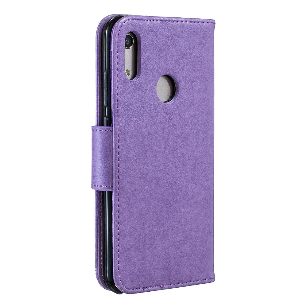 Imprint Butterfly PU Leather Wallet Flip Case with Strap for Huawei Y6 (2019, with Fingerprint Sensor) / Y6 Prime (2019) / Honor 8A - Purple-3