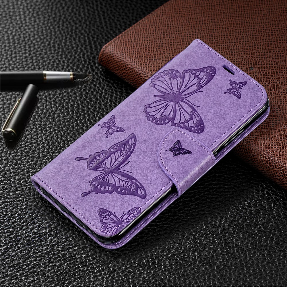 Imprint Butterfly PU Leather Wallet Flip Case with Strap for Huawei Y6 (2019, with Fingerprint Sensor) / Y6 Prime (2019) / Honor 8A - Purple-7