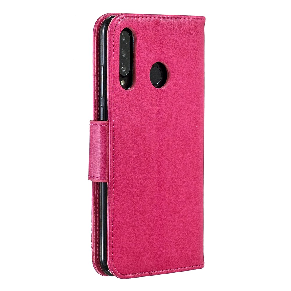 Imprint Butterfly PU Leather Wallet Flip Case with Strap for Huawei P30 Lite / nova 4e / P30 Lite New Edition - Rose-3