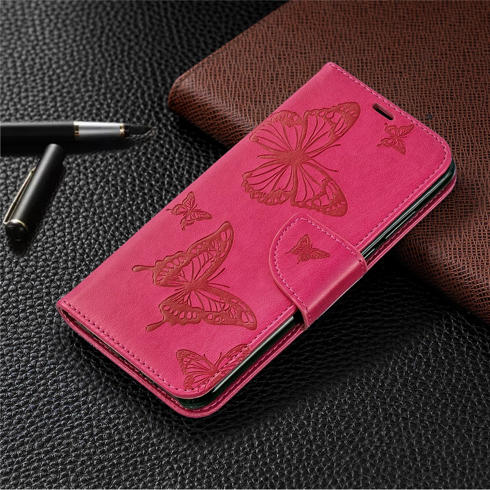 Imprint Butterfly PU Leather Wallet Flip Case with Strap for Huawei P30 Lite / nova 4e / P30 Lite New Edition - Rose-7