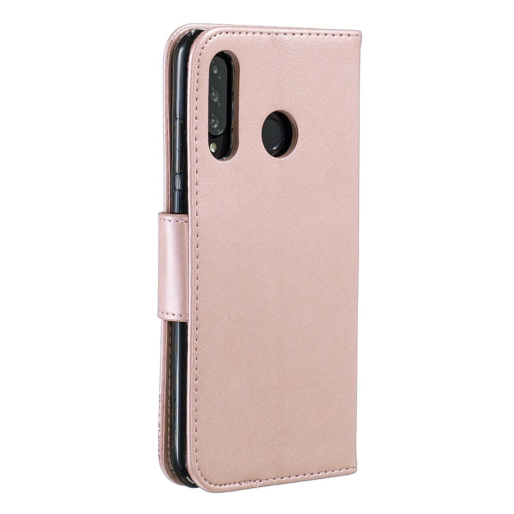 Imprint Butterfly PU Leather Wallet Flip Case with Strap for Huawei P30 Lite / nova 4e / P30 Lite New Edition - Rose Gold-3