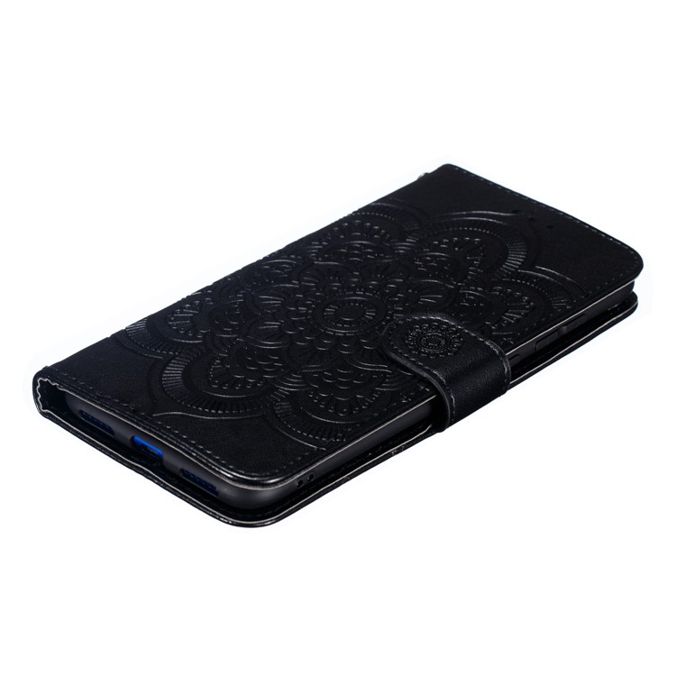 For Huawei Y7 (2019) Imprint Mandala Flower Leather Wallet Case Phone Cover - Black-5