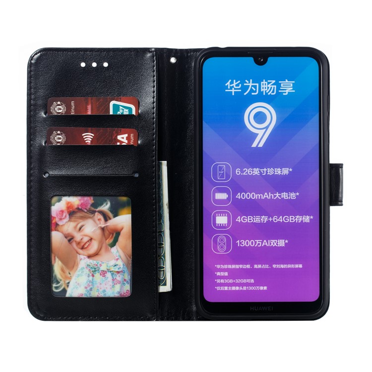 For Huawei Y7 (2019) Imprint Mandala Flower Leather Wallet Case Phone Cover - Black-9