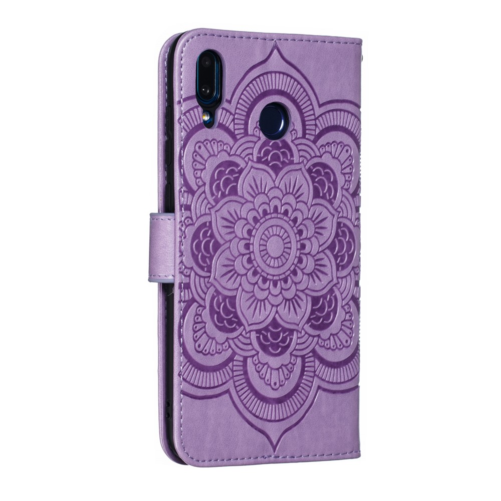 Para Huawei Y7 (2019) Impressão Mandala Flor Carteira De Couro Caso Tampa Do Telefone - Roxa-4