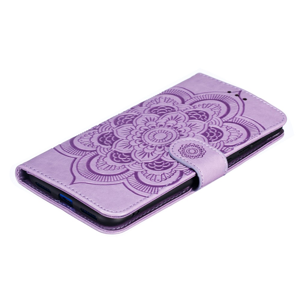 Para Huawei Y7 (2019) Impressão Mandala Flor Carteira De Couro Caso Tampa Do Telefone - Roxa-5