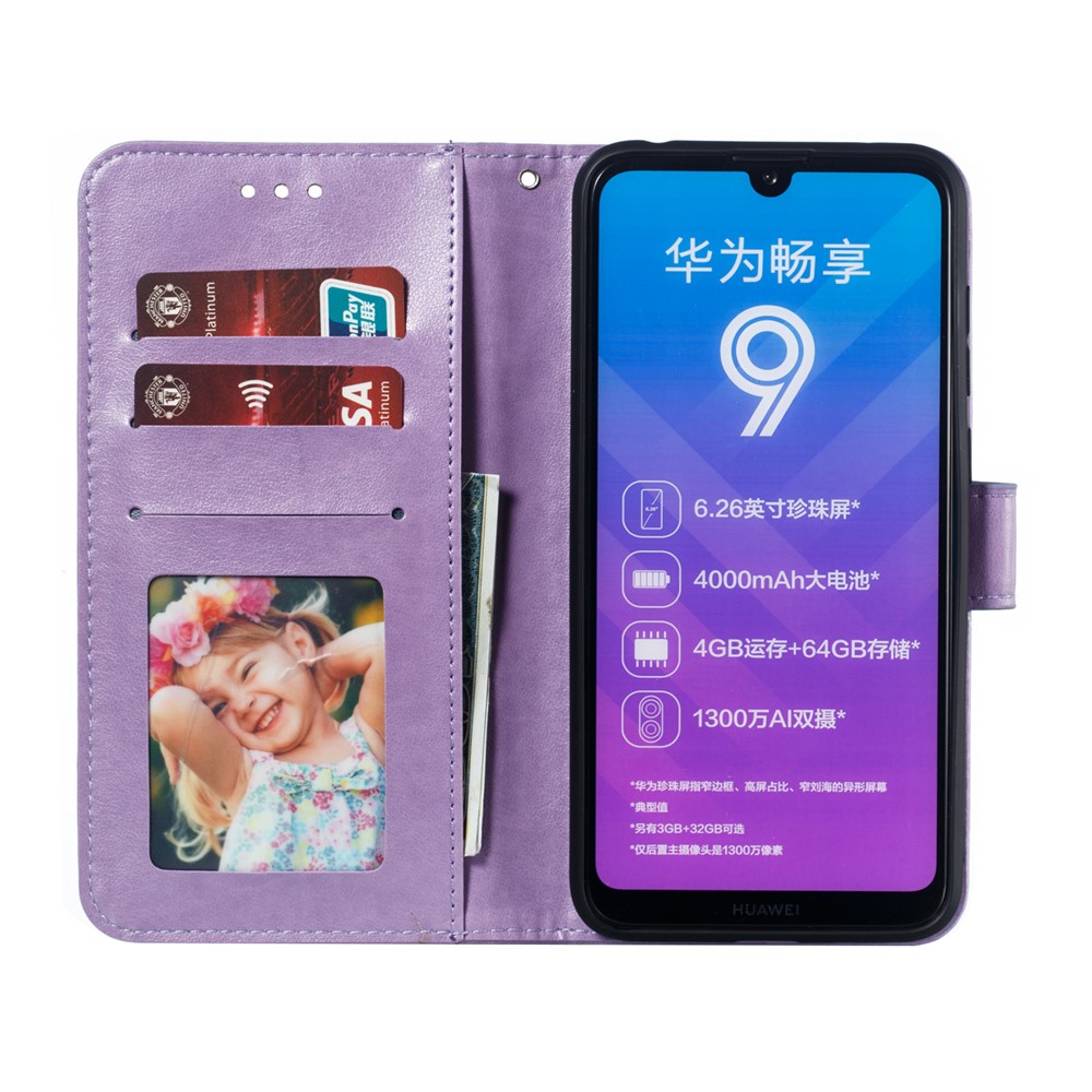 Para Huawei Y7 (2019) Impressão Mandala Flor Carteira De Couro Caso Tampa Do Telefone - Roxa-9