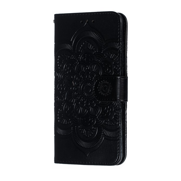 For Huawei P30 Imprint Mandala Flower Wallet Leather Case Phone Cover - Black-3