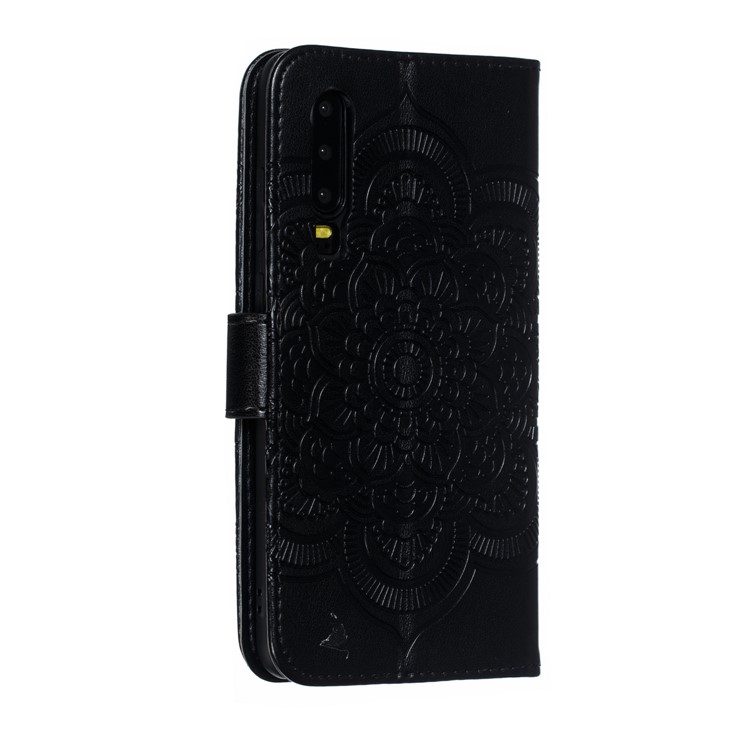 For Huawei P30 Imprint Mandala Flower Wallet Leather Case Phone Cover - Black-4