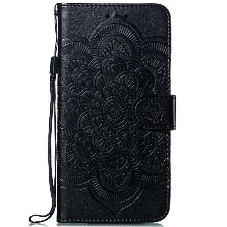 For Huawei P30 Lite / nova 4e Imprint Mandala Flower Phone Cover Case Leather Wallet - Black-2