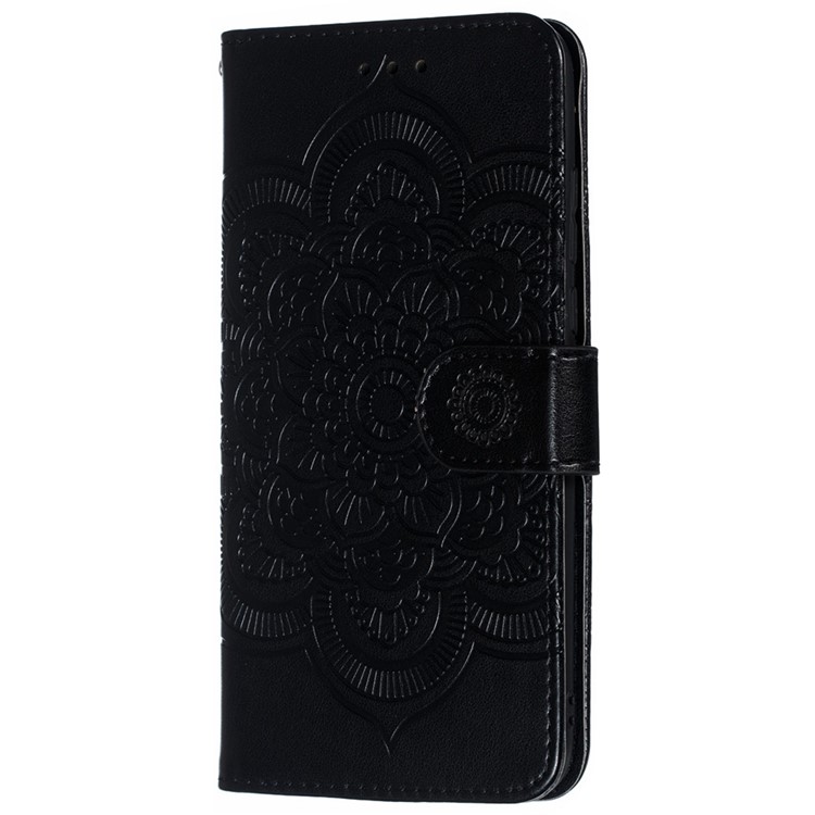 Para Huawei P30 Lite/nova 4e/P30 Lite New Edition Impresión Mandala Mandala Flower Telep Cover Willet de Cuero - Negro