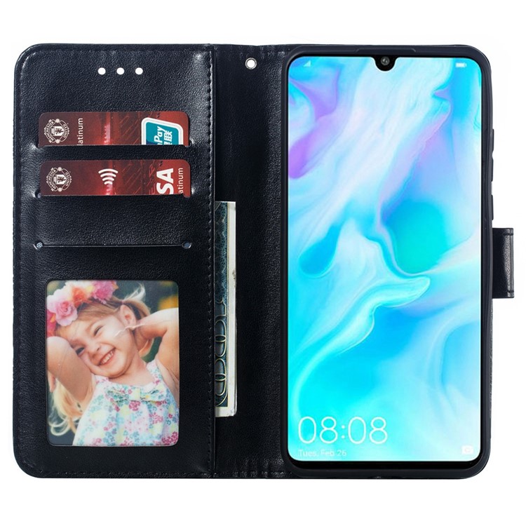 Para Huawei P30 Lite/nova 4e/p30 Lite New Edition Impressão Mandala Flower Phone Case Casal Carteira de Couro - Preto