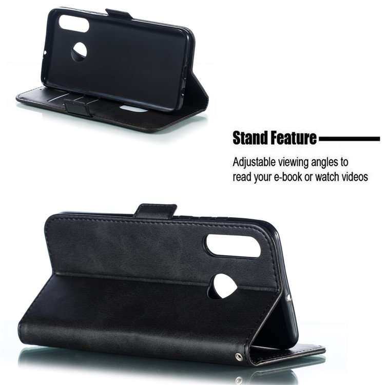 Leather Wallet Stand Flip Cover Phone Case for Huawei P30 Lite / nova 4e - Black-8