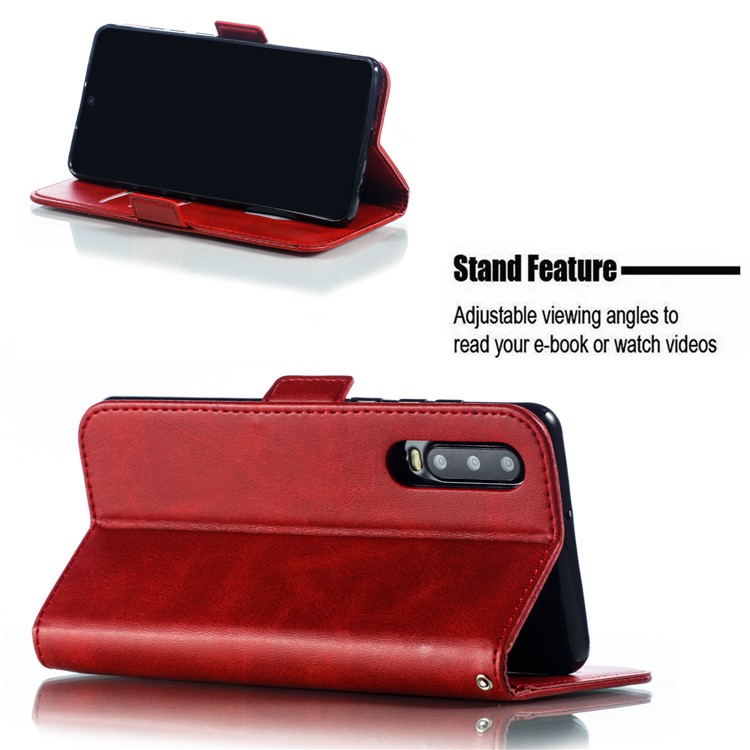 Leather Wallet Stand Flip Phone Case Cover for Huawei P30 - Red-8