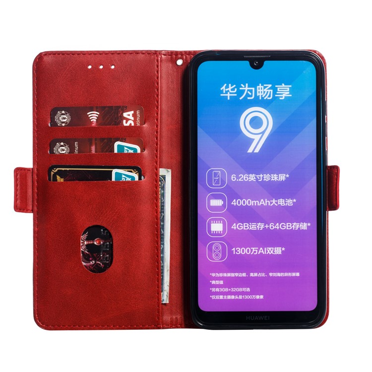 Leather Wallet Stand Flip Phone Case Cover for Huawei Y7 Pro (2019)/Enjoy 9/Y7 (2019) - Red-7