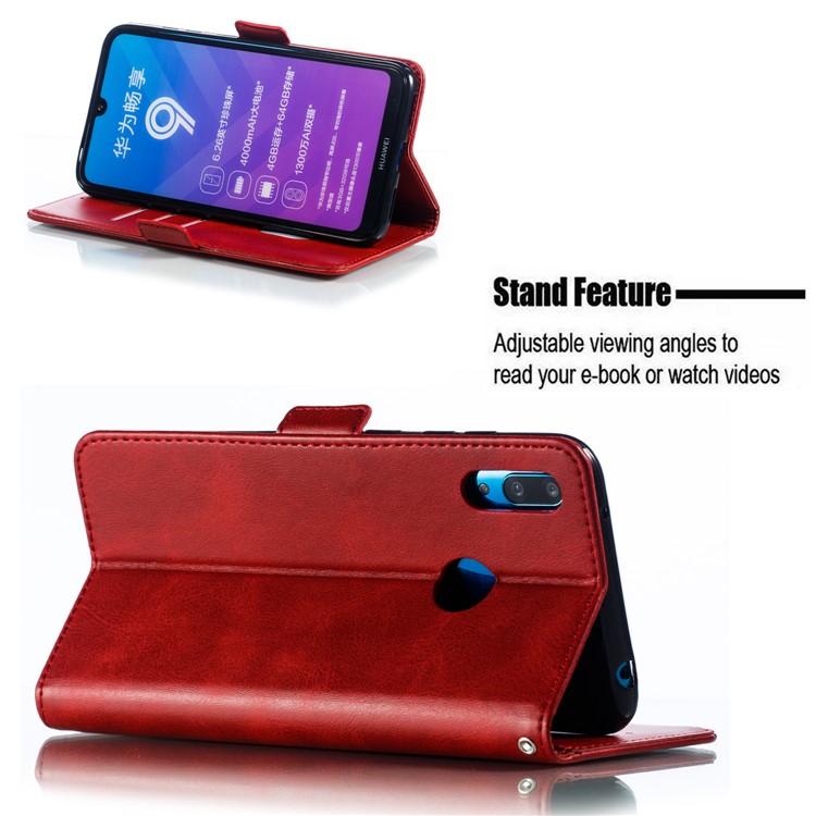 Leather Wallet Stand Flip Phone Case Cover for Huawei Y7 Pro (2019)/Enjoy 9/Y7 (2019) - Red-8