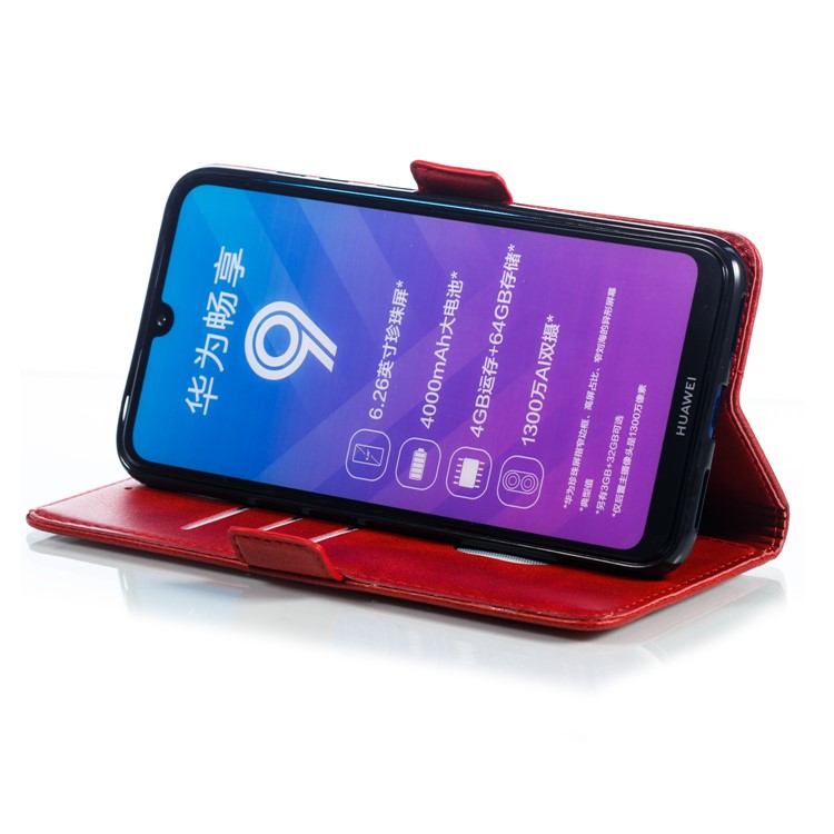 Leather Wallet Stand Flip Phone Case Cover for Huawei Y7 Pro (2019)/Enjoy 9/Y7 (2019) - Red-9