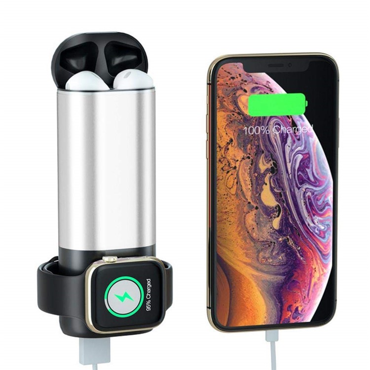 

3 В 1 5200 МАч Зарядное Устройство Беспроводное Зарядное Устройство Для Iphone Apple Airpods / Часы - Серебряный, iPhone XS 5.8 inch